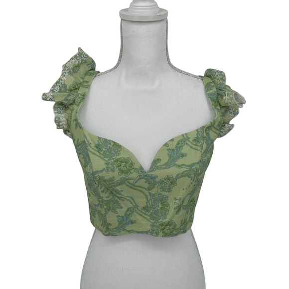 NEW Amur Rafaela Floral Linen Bustier Cropped Top Large - Picture 2 of 10